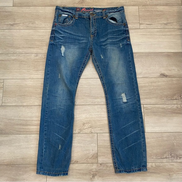 Y2K Distressed Parish Jeanswear Denim Mens Size 38x33 Embroidered Pants 00s - Picture 2 of 6